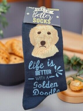 New Life is better with a golden doodle one size crew socks